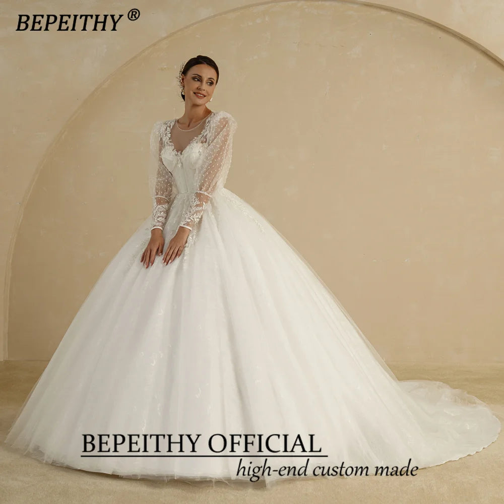 BEPEITHY Princess Lace Ivory Wedding Dresses 2022 For Women Sweetheart Ball Gown Bridal Dress With Jacket Court Train Vestidos