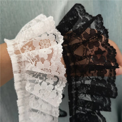 5.5CM Wide HOT Embroidery White Black 3D Flower Lace FabricTrim Ribbon DIY Sewing Applique Collar Dress Wedding Guipure Decor