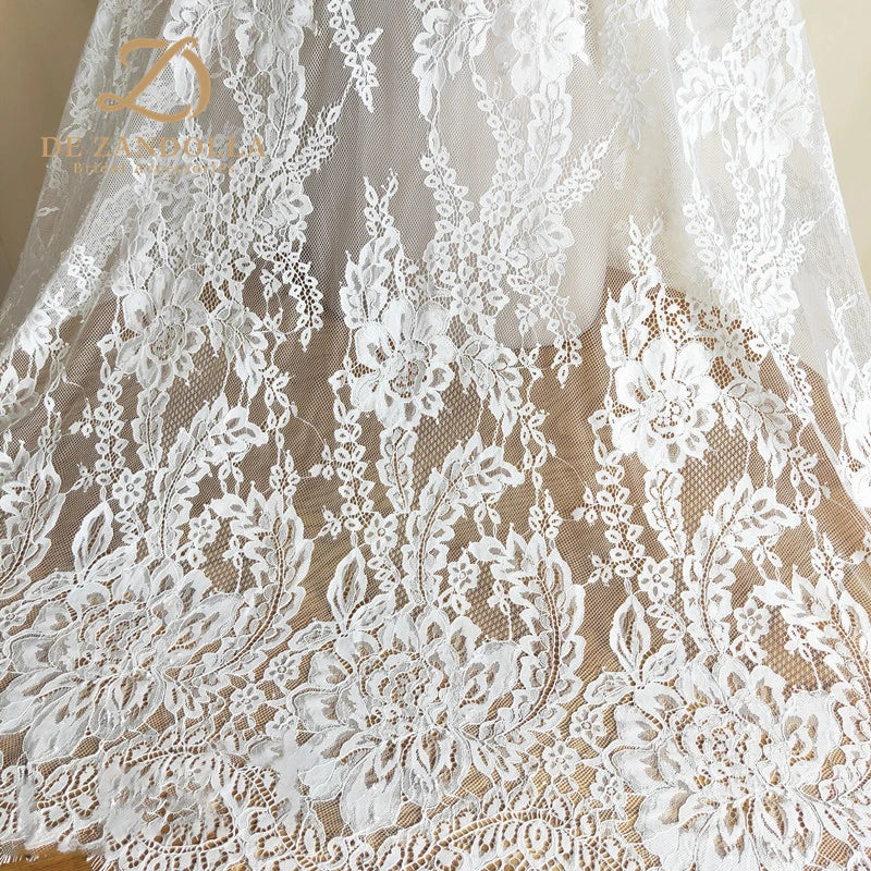 3 yards Off-white Bridal Lace Fabric French Skin Friendly Soft Lingerie Eyelash Lace Wedding Dress Fabrics Accessories Width 59"