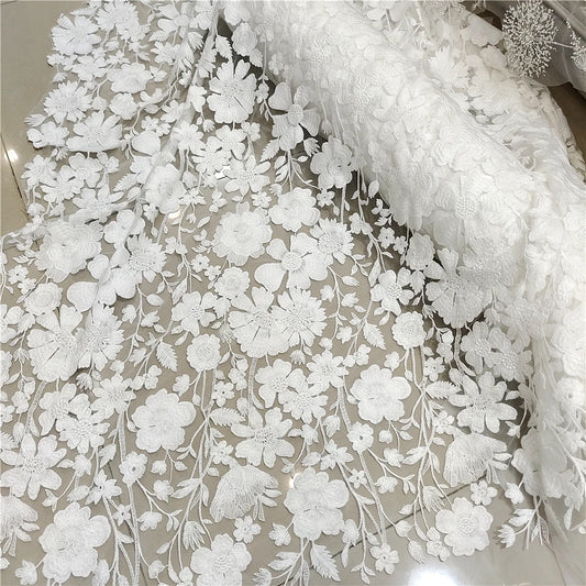 Embroidery Lace Fabric by Yard Floral Flower Embroidered Couture Material For Wedding Dress Veil Costume Cloth Width 130cm