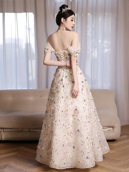 Hot Sale Arabic Flower Elegant A-Line Length Beaded Luxury Evening Dresses High-end 2024 Engagement Gown for Women Wedding Party