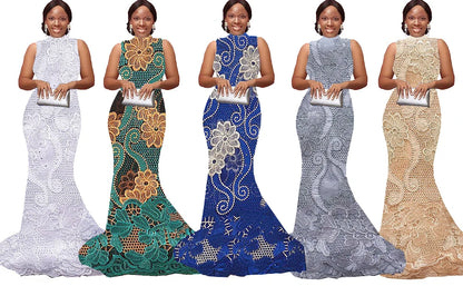 Encajes africanos franceses 2024 Estilos de encaje Aso Ebi Encaje de tela nigeriana para vestido de novia de mujer Telas de encaje de red de tul blanco