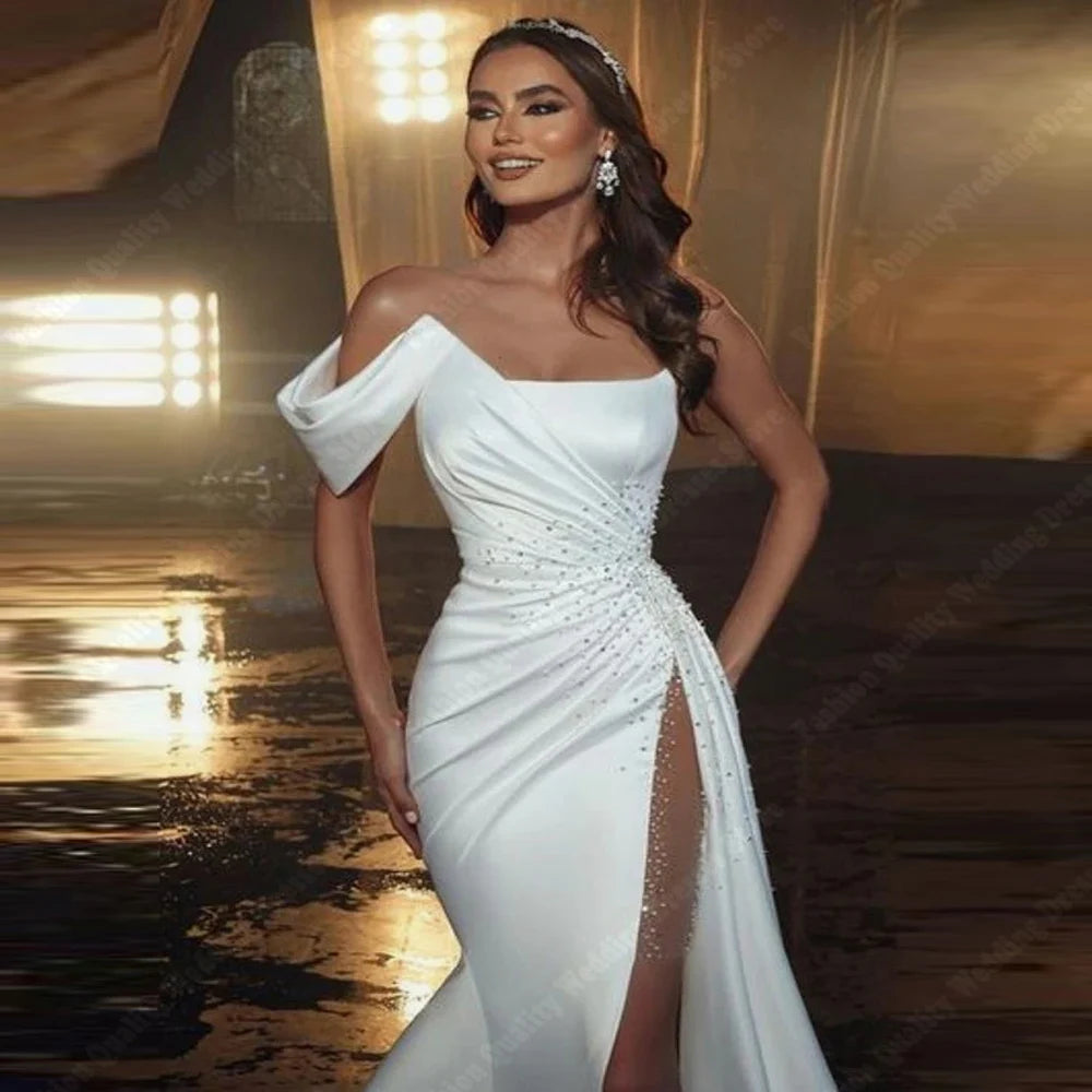 Vestidos de novia elegantes de sirena de verano para mujer, vestidos de novia de princesa con horquilla alta sexys, vestidos de novia de longitud de trapeador, vestido de novia de baile de compromiso