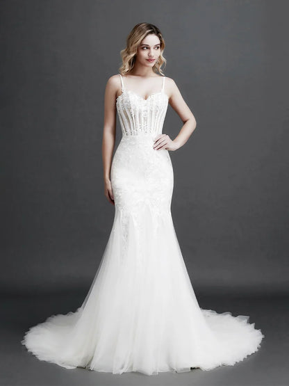 Robe de mariée sirène sans manches en V profond pour femme, coupe A-line, slim, sexy, en dentelle, robe de bal, robe de soirée, robe de soirée, maxi