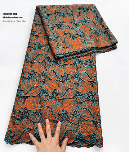 2024 Highest Quality Korea Lace Embroidered African Nigerian Guipure Swiss Voile Cord Fabric Middle Eastern Fashion Sewing Dress