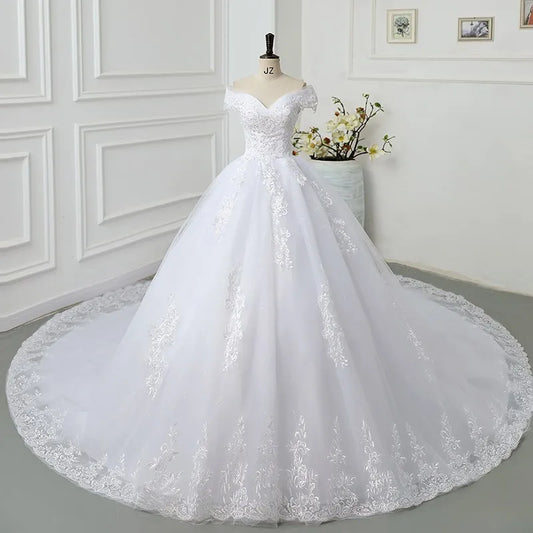 Robe de mariée en dentelle à épaules dénudées, jolie robe de mariée vintage avec appliques et perles, robe de bal grande taille