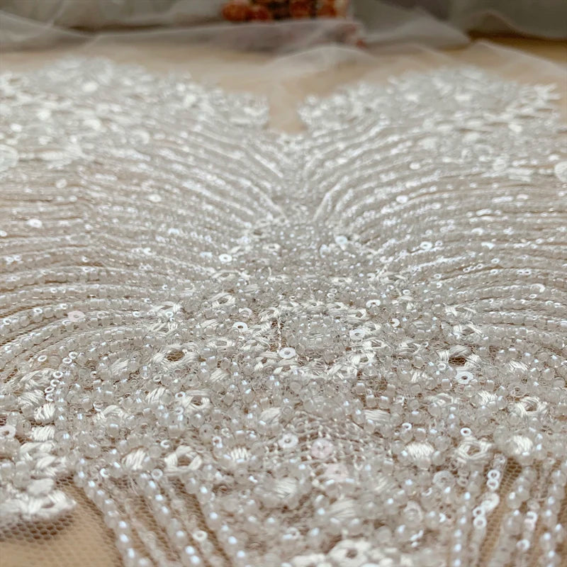 NEW Beaded Sequins Bridal Lace Fabric Advanced Customization Wedding Dress AB Set Front Chest Back Flower RS4174