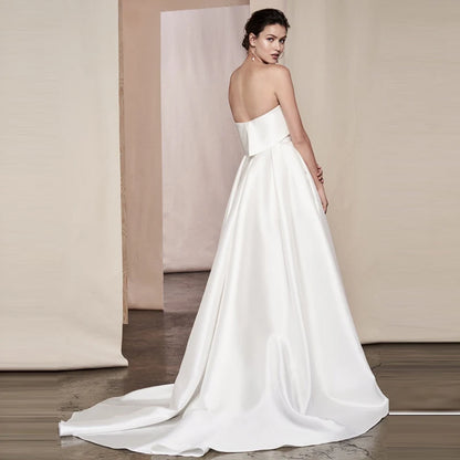 Elegant satin strapless Wedding Dresses Split A-Line Bride With court Train Bride Dress Vestidos custom plus size