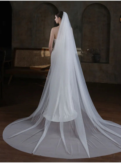 V872 Long voile de mariée blanc fait main pour robe de mariée Tulle deux couches cathédrale mariées à être voile avec peigne à cheveux