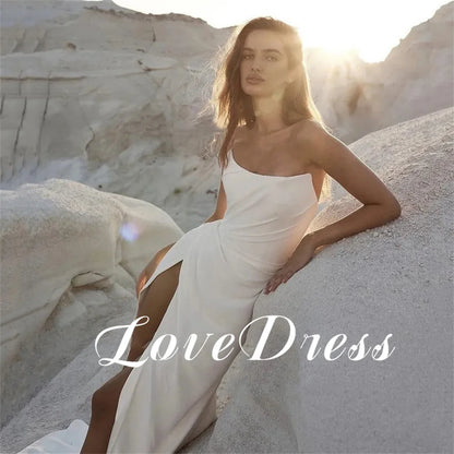 Robe de mariée sirène plissée sans bretelles à simple tache Love sans manches avec fente latérale et dos nu, longueur au sol, robe de mariée formelle pour occasion spéciale