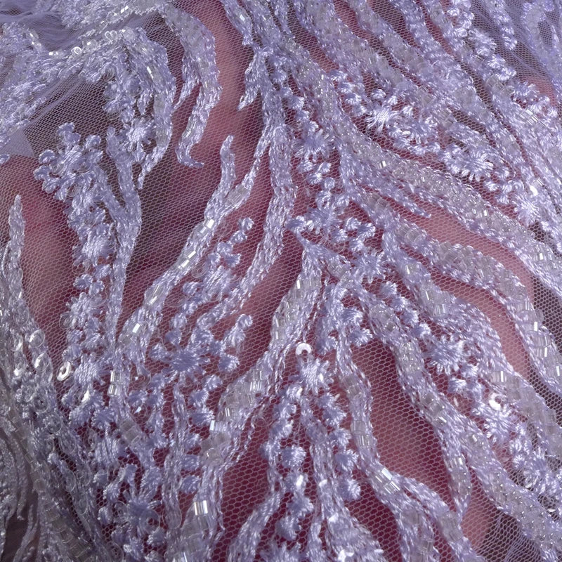 Noble white beaded sequin embroidered fabric long for lace wedding dresses