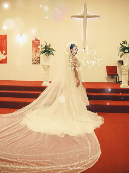 Voile de mariage d'église romantique à deux couches avec perles et cristaux Voiles de mariée avec peigne MM