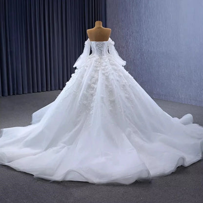 Vestidos de novia musulmanes árabes de lujo con hombros descubiertos y flores, cola capilla, vestidos de novia de graduación, vestidos novias boda, ropa de quinceañera