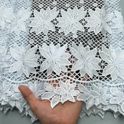 Tissu en dentelle de cordon africain blanc Kalume 2024 Tissu en dentelle de cordon guipure nigérian français de haute qualité pour robe de mariée F3898