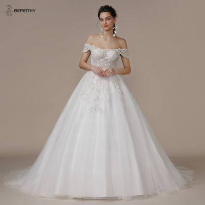 BEPEITHY Strapless A Line Wedding Dresses For Women Off The Shoulder Appliques Lace Princess Ivory Bridal Gown Bride 2023 Spring