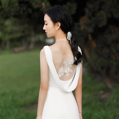 Robe de mariée simple à col en V de style coréen, robe de mariée en dentelle, robe de soirée