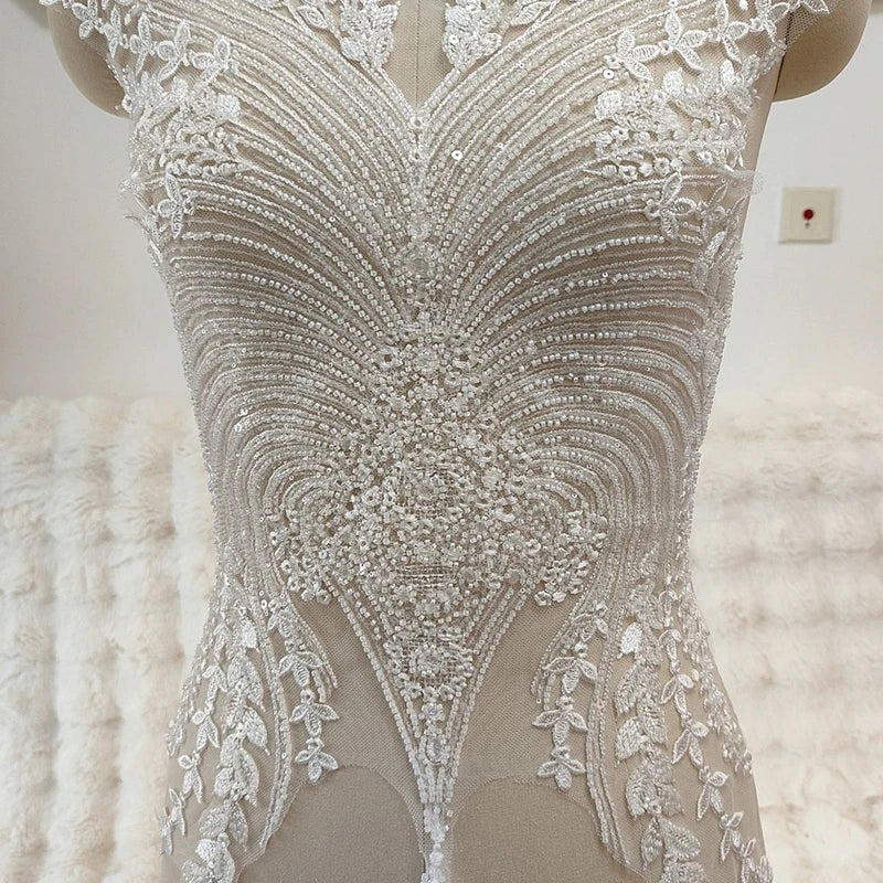 Applique de robe de mariée en dentelle à paillettes perlées 3D, fleurs de poitrine, bricolage, coiffure de mariée, col en dentelle, patch en tissu de dentelle