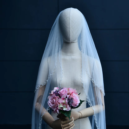 Voile de mariage élégant à 2 niveaux avec bord en cristal, voile de mariée couvrant le devant et le dos des robes de mariée, accessoire en tulle doux v198