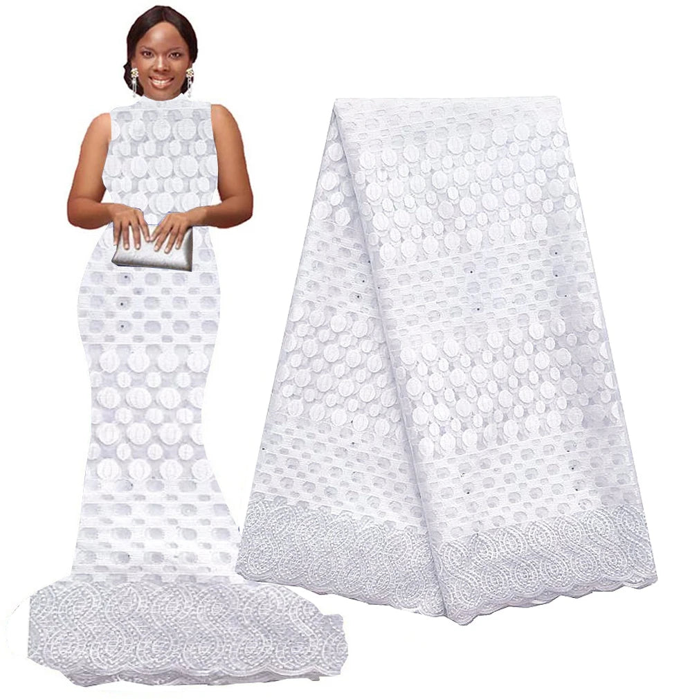 Tissu en dentelle africaine 5 mètres 2022 Broderie Tissu en dentelle nigériane Cordon de haute qualité Or Blanc Dentelle en filet français pour robe de mariée