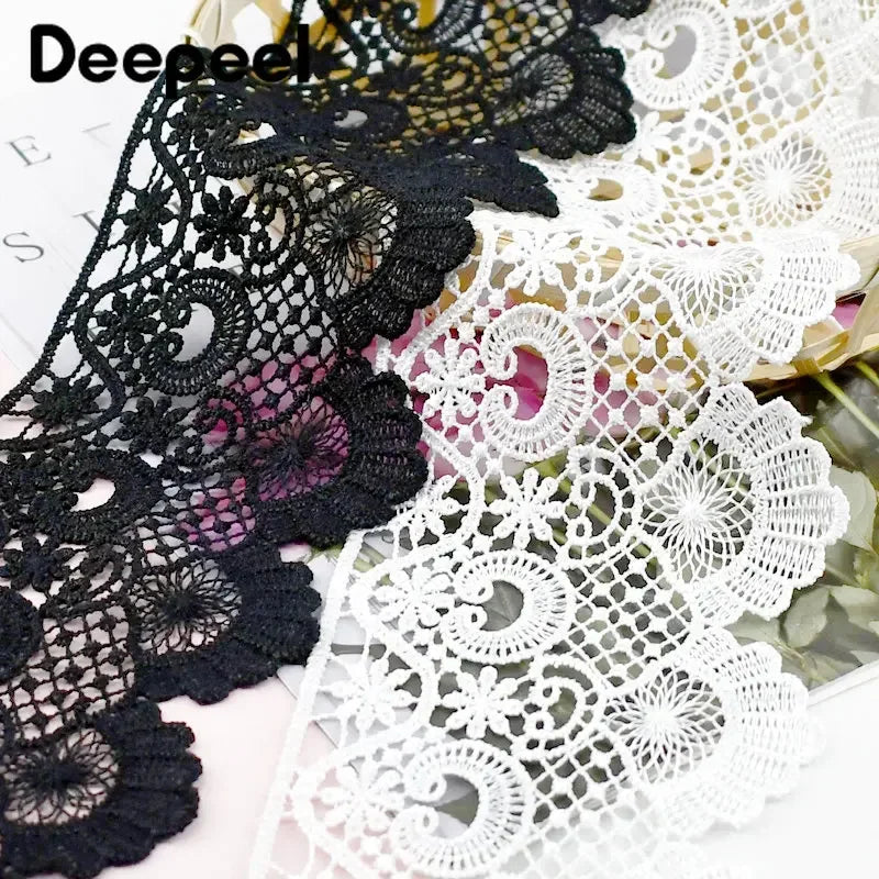 2/5Meters White Black Embroidery Lace Trim Wedding Dress Decorative Ribbon Tape Clothes Trimming DIY Sewing Material Accessories