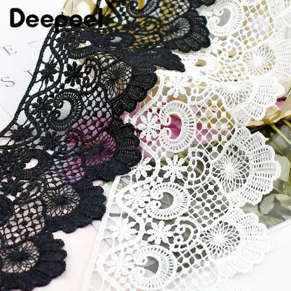 2/5 mètres de ruban décoratif en dentelle brodée blanche et noire pour robe de mariée, garniture de vêtements, matériel de couture DIY, accessoires