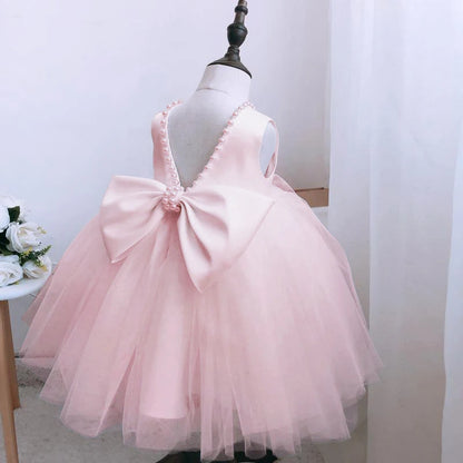 Toddler Baby Girls Dress Bow Baptism Dress for Girls 1 Yrs Birthday Party Wedding Beading Dress Formal Occation Tutu Fluffy Gown