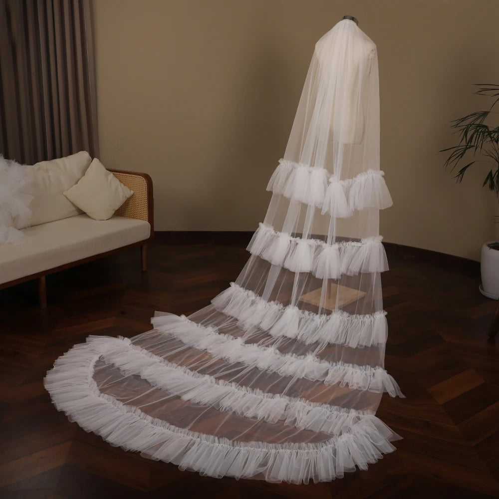 Velos de novia Velo de tul suave Largo estilo catedral Una sola capa Borde sin rematar Velo para vestidos de novia Accesorios de boda Diseño VP135