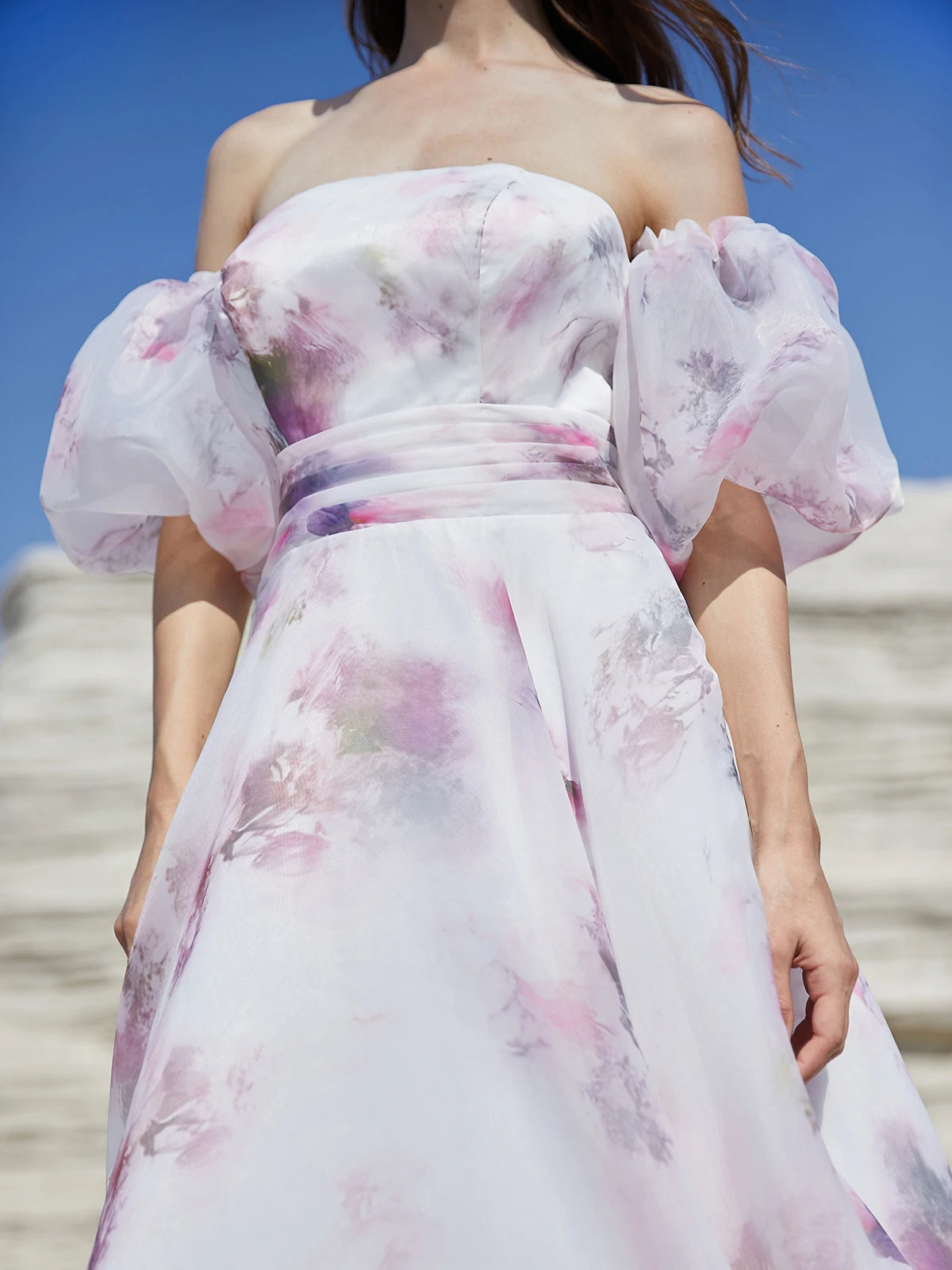 Elegantes vestidos de novia con flores rosas 2024 para mujer, con cordones en la espalda y mangas abullonadas, vestido de fiesta de organza color marfil para jardín