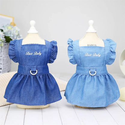 Cute Dog Denim Dress for Small Medium Dog Clothes Wedding Skrit Princess Dress Spring Summer Soft Sweet Skirt Pet Clothing