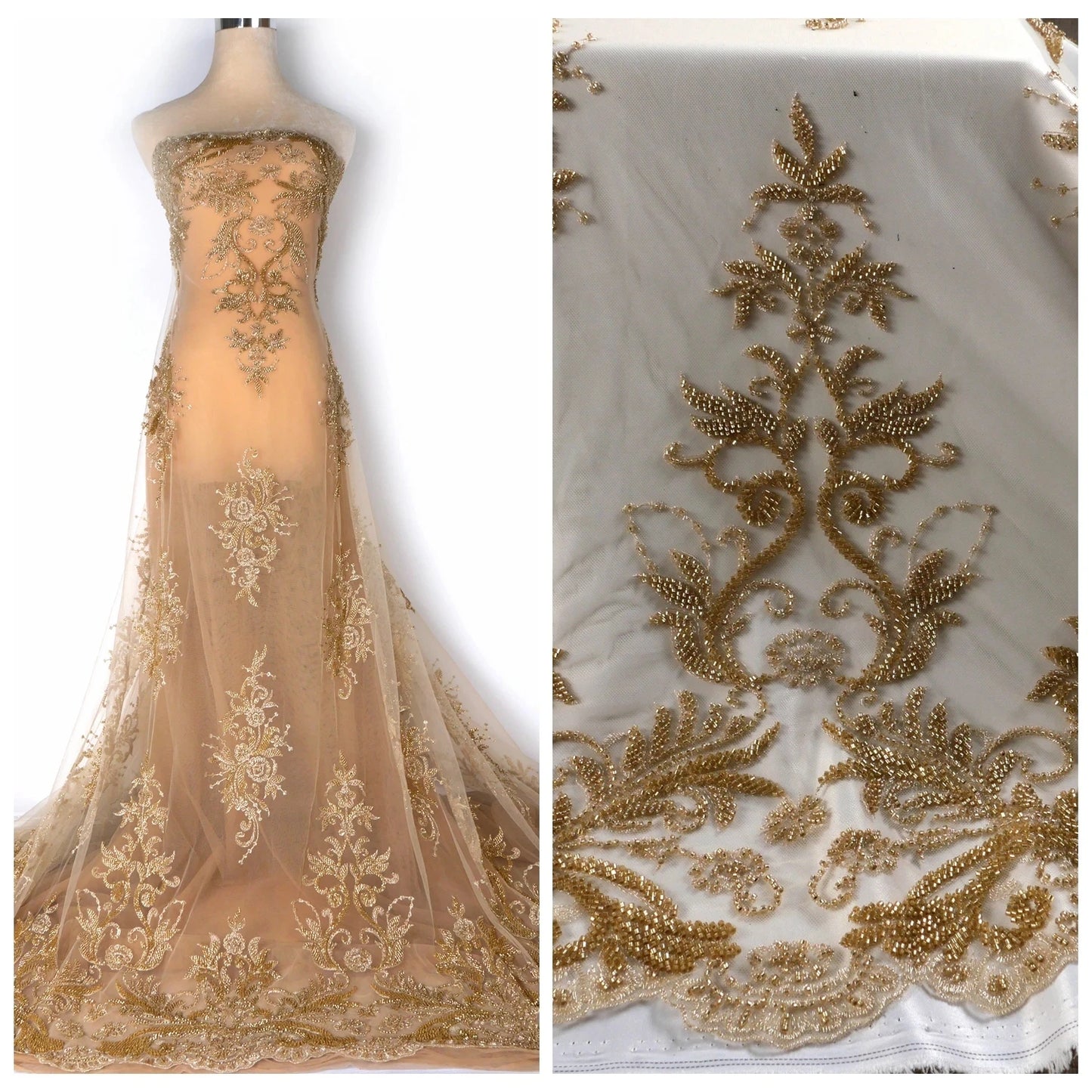 Nouveau tissu de mariée broderie de perles lourdes robe de mariée tissu en dentelle beaux motifs robe en dentelle robe ivoire en dentelle