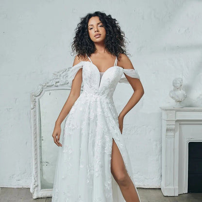 Plus size halter Wedding Dresses off the shoulder Vestido De Noiva Elegant lace ball gown slit appliqued sweetheart beach