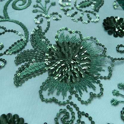 Tissu en dentelle africaine Kalume Tulle vert Tissu en dentelle nigériane de haute qualité Paillettes 2024 5 mètres pour bricolage Coudre robe de mariage F3846