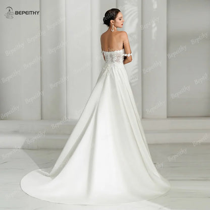 BEPEITHY Une ligne chérie dentelle robes de mariée civile sans manches balayage train ivoire mariée robe de mariée robes de mariée pour les femmes