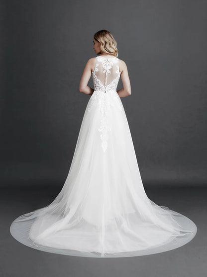 Robe de mariée en dentelle sans manches pour femme, couleur de peau, tempérament, appliques de fleurs 3D, robes de soirée, nouvelle collection 2024