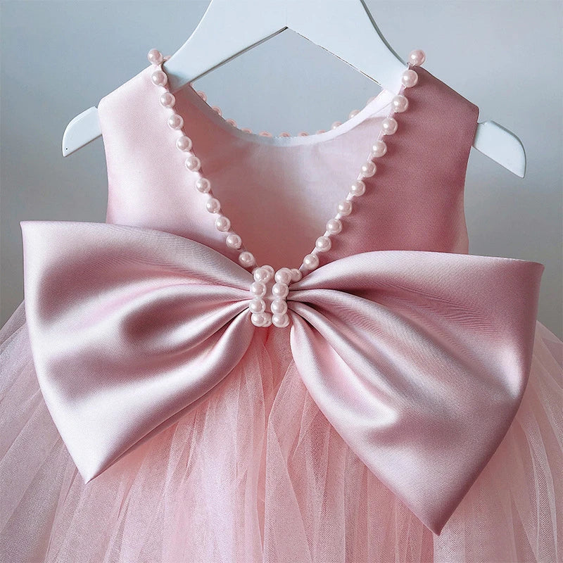 Vestido de bebé niña con lazo, vestido de bautismo para niña de 1 año, vestido de fiesta de cumpleaños, boda, vestido de abalorios, ocasión formal, tutú, vestido esponjoso