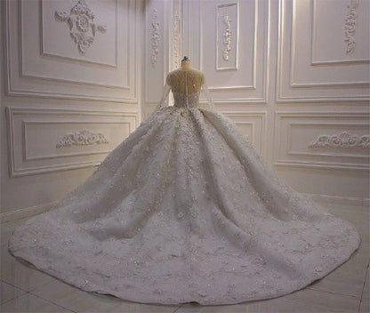 Exquisitos vestidos de novia florales de manga larga con apliques de cuentas brillantes para novias 2024, vestidos de mujer hechos a medida