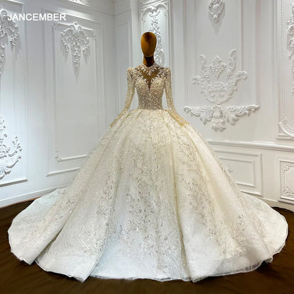 Vente Flash Internationale Robe De Mariée Pour Mariée 2024 Organza Chapelle Train Manches Longues Paillettes Dos Nu Robe De Mariée LSCJ01