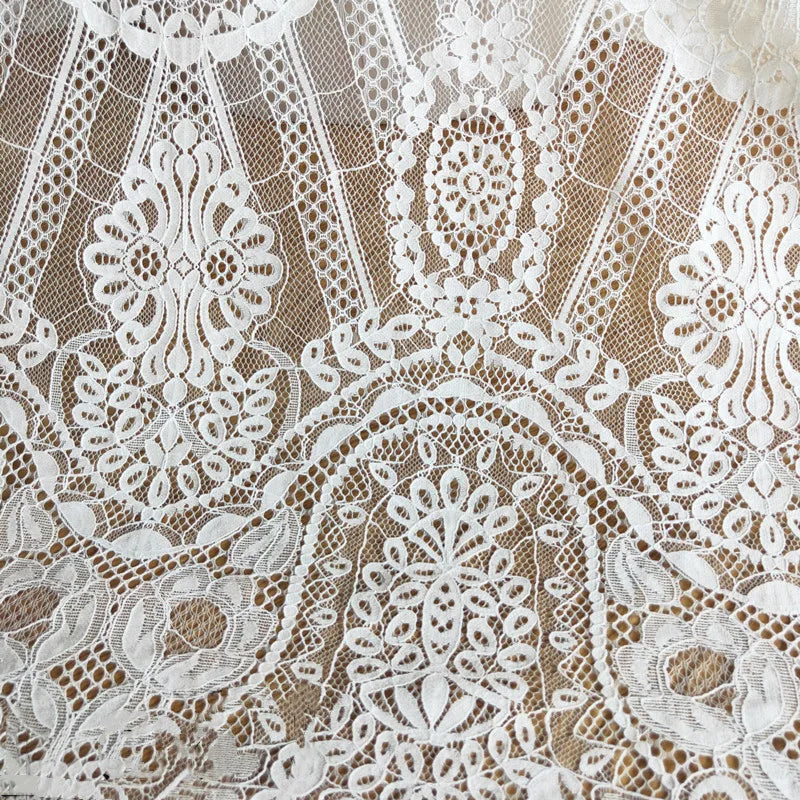 New Style Eyelashes Pressure Yarn Thick Soft Lace Fabric Wedding Dress Off white  Geometric Flower Decoration Accessories