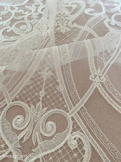 White wedding dress fabric large flower line embroidered French mesh tulle ZLL-51215 African Nigerian lace fabric