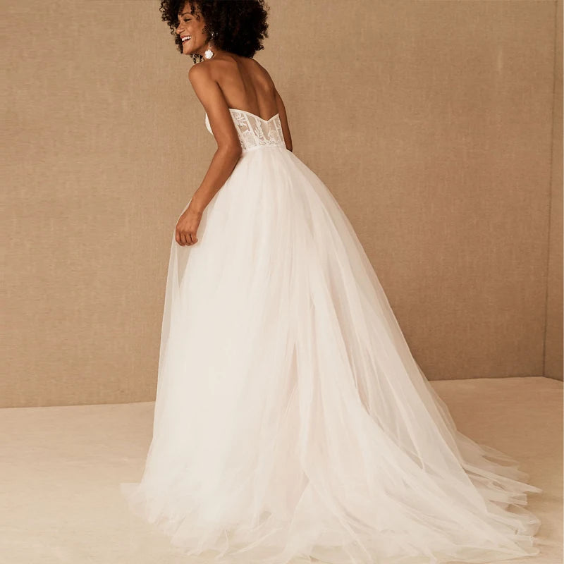 Charming simple Wedding Dresses Spaghetti Straps White/Ivory Beach Bridal Gown A-line V-neck Appliqued 2022 Robe de Mariee