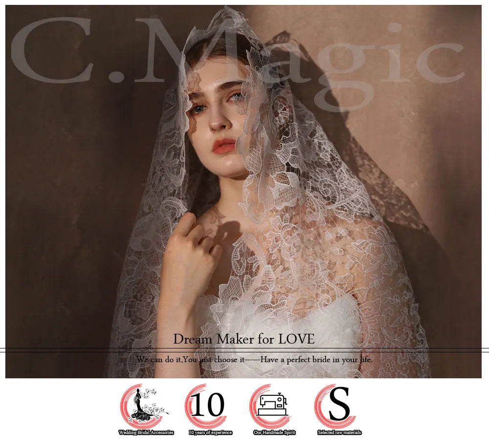 V311 High-end Bridal Veil for Wedding Dress One-Layer Hollow Out Lace White Long Handmade Brides Veil