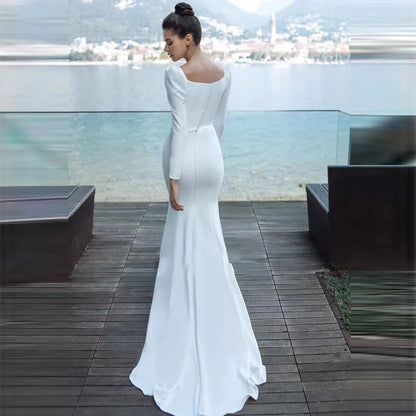 Wedding Dresses Long-Sleeves mermaid Stain Bride Dress vestido novia custom plus size