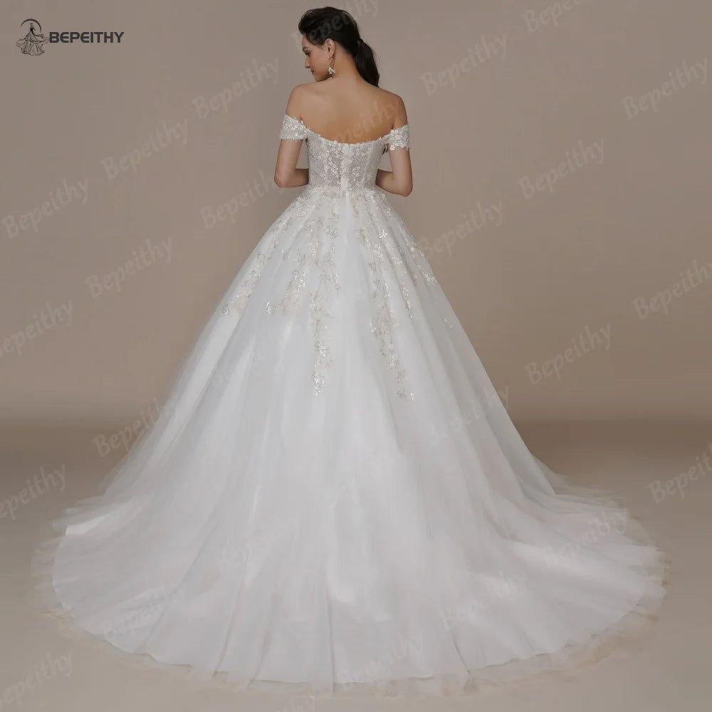 BEPEITHY Strapless A Line Wedding Dresses For Women Off The Shoulder Appliques Lace Princess Ivory Bridal Gown Bride 2023 Spring