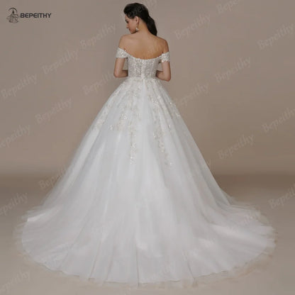 BEPEITHY Strapless A Line Wedding Dresses For Women Off The Shoulder Appliques Lace Princess Ivory Bridal Gown Bride 2023 Spring