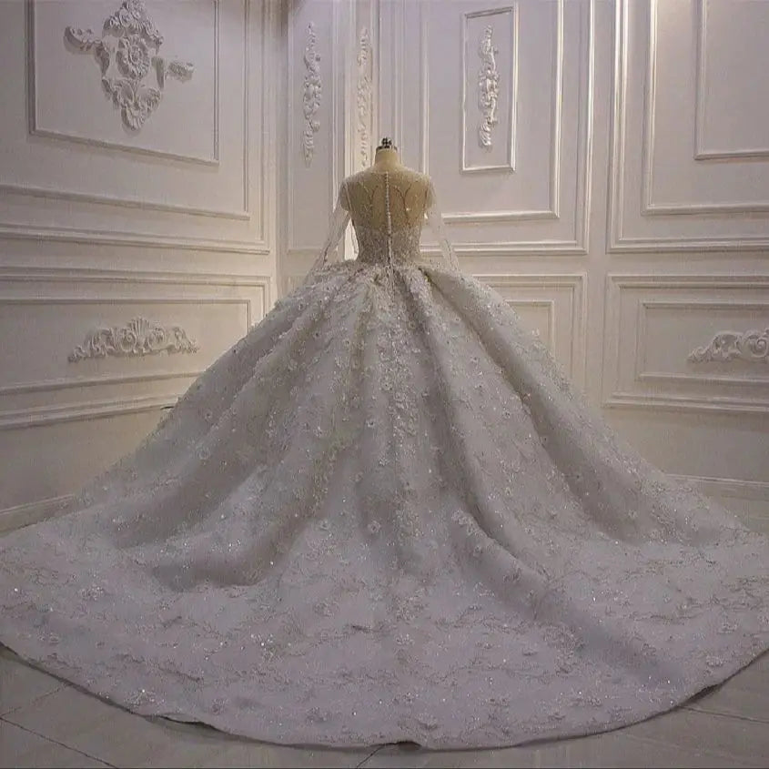 Exquisitos vestidos de novia florales de manga larga con apliques de cuentas brillantes para novias 2024, vestidos de mujer hechos a medida