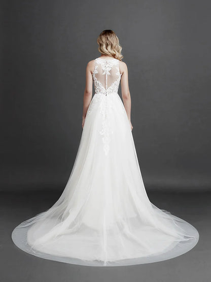 Robe de mariée en dentelle sans manches pour femme, couleur de peau, tempérament, appliques de fleurs 3D, robes de soirée, nouvelle collection 2024