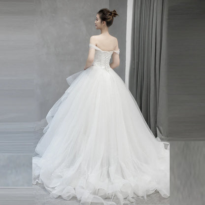 Wedding Dresses Vestido De Noiva Elegant Appliques Bridal Gown off the shoulder sweetheart ball gown pearl court train