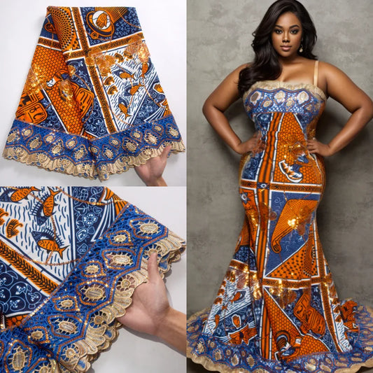 SJD LACE African Wax Fabric 2024 High Quality Nigerian Waxed Sequins Lace Fabric Ankara Guipure Cord For Women Wedding Dresses