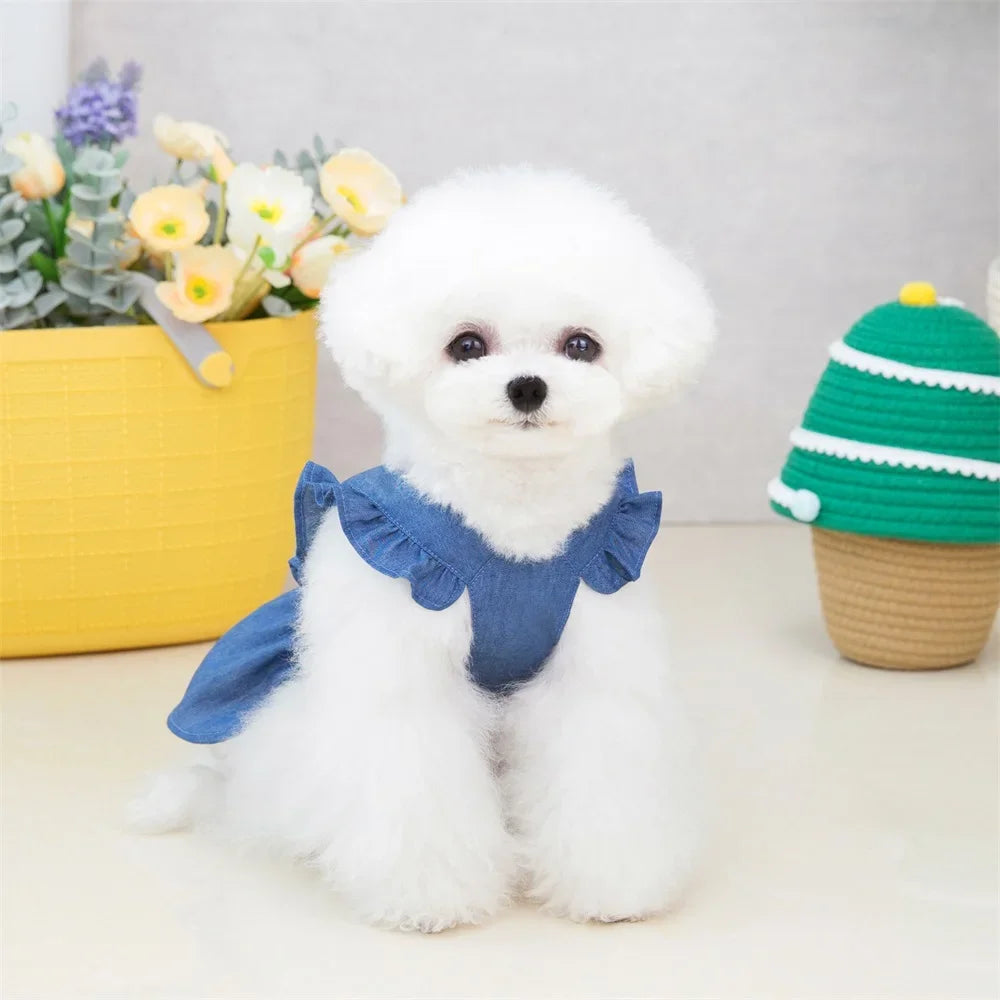 Cute Dog Denim Dress for Small Medium Dog Clothes Wedding Skrit Princess Dress Spring Summer Soft Sweet Skirt Pet Clothing