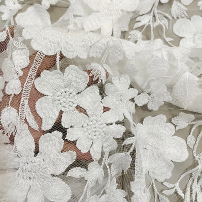 Embroidery Lace Fabric by Yard Floral Flower Embroidered Couture Material For Wedding Dress Veil Costume Cloth Width 130cm